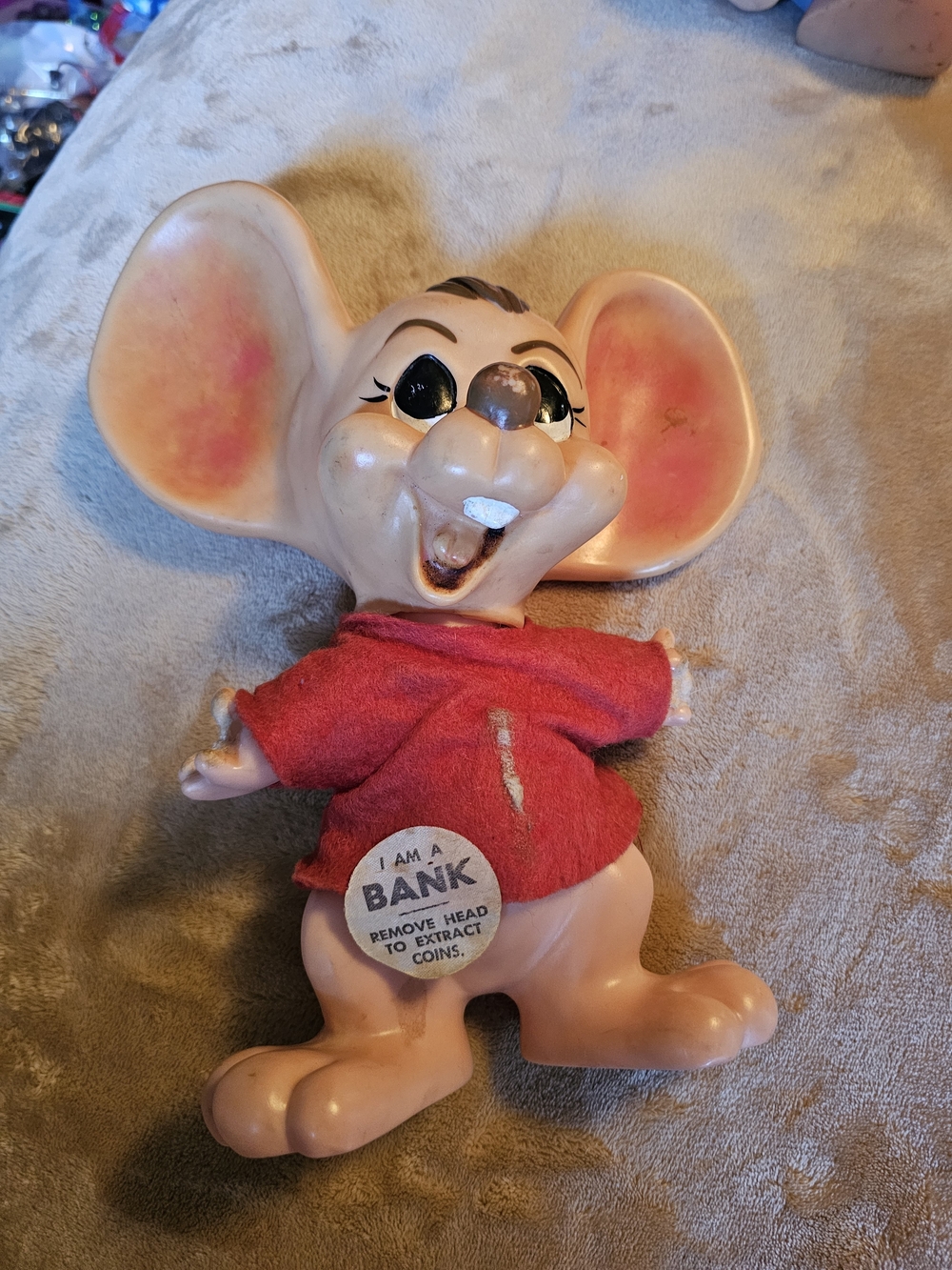 Red Plush-Sleeved Novelty Mouse Coin Bank